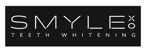 The logo for smylex teeth whitening is black and white.