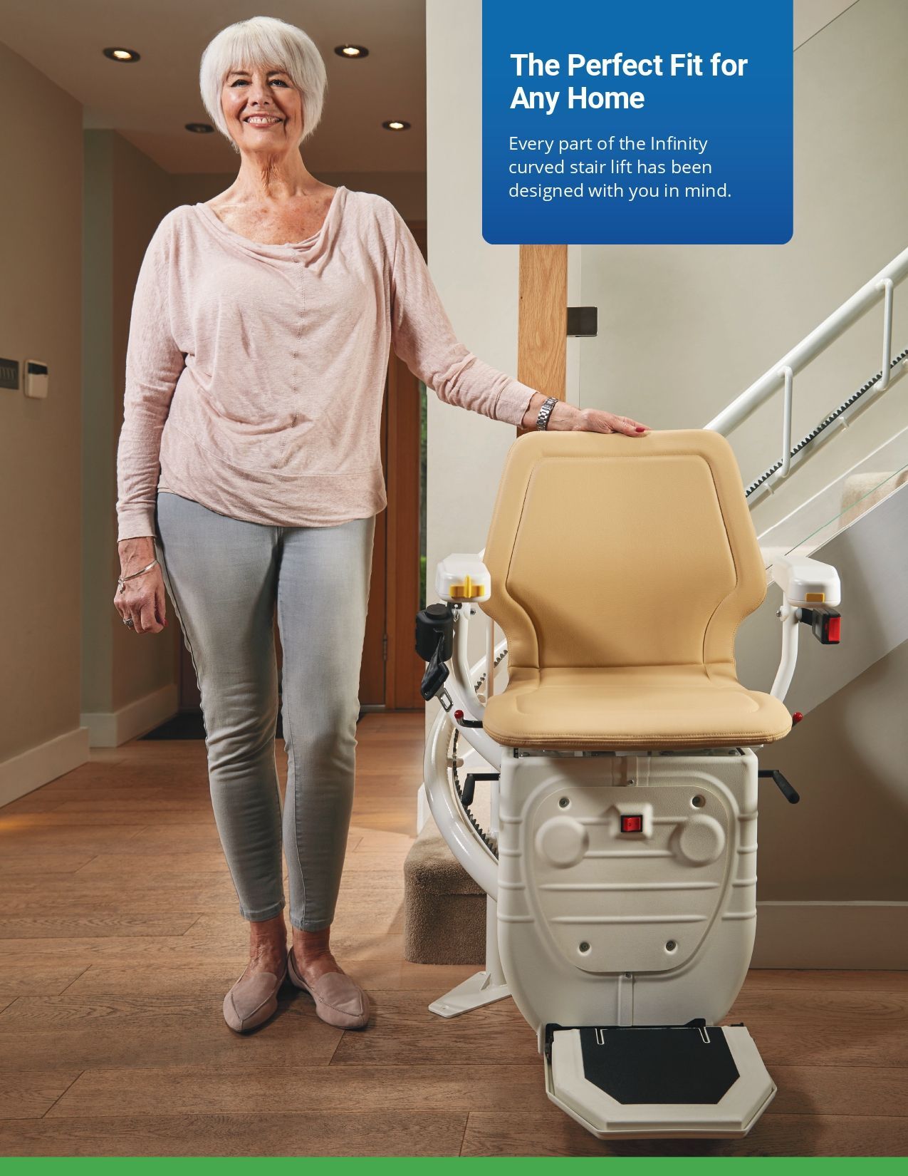 Old Woman Showing Her Stair Lift Chair Old Woman Showing Her Stair Lift Chair