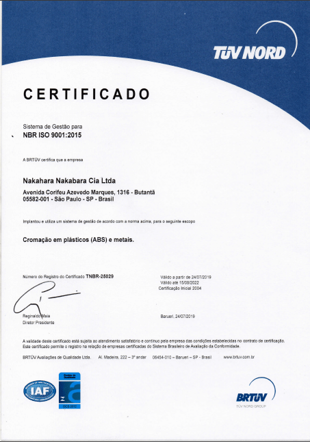 Certificado de Qualidade do Serviço de Cromação Nakahara Nakabara
