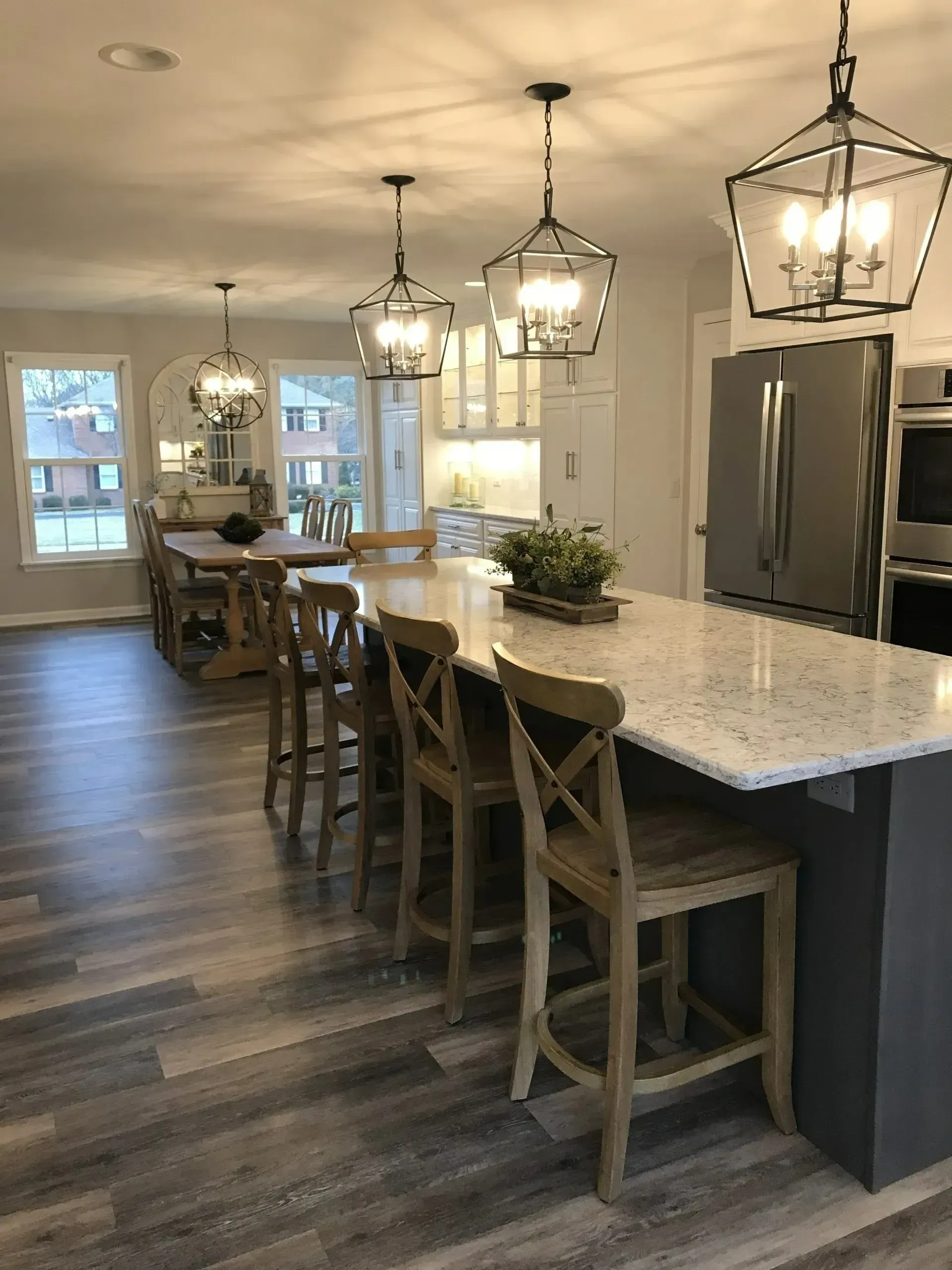 There is a large island in the middle of the kitchen.