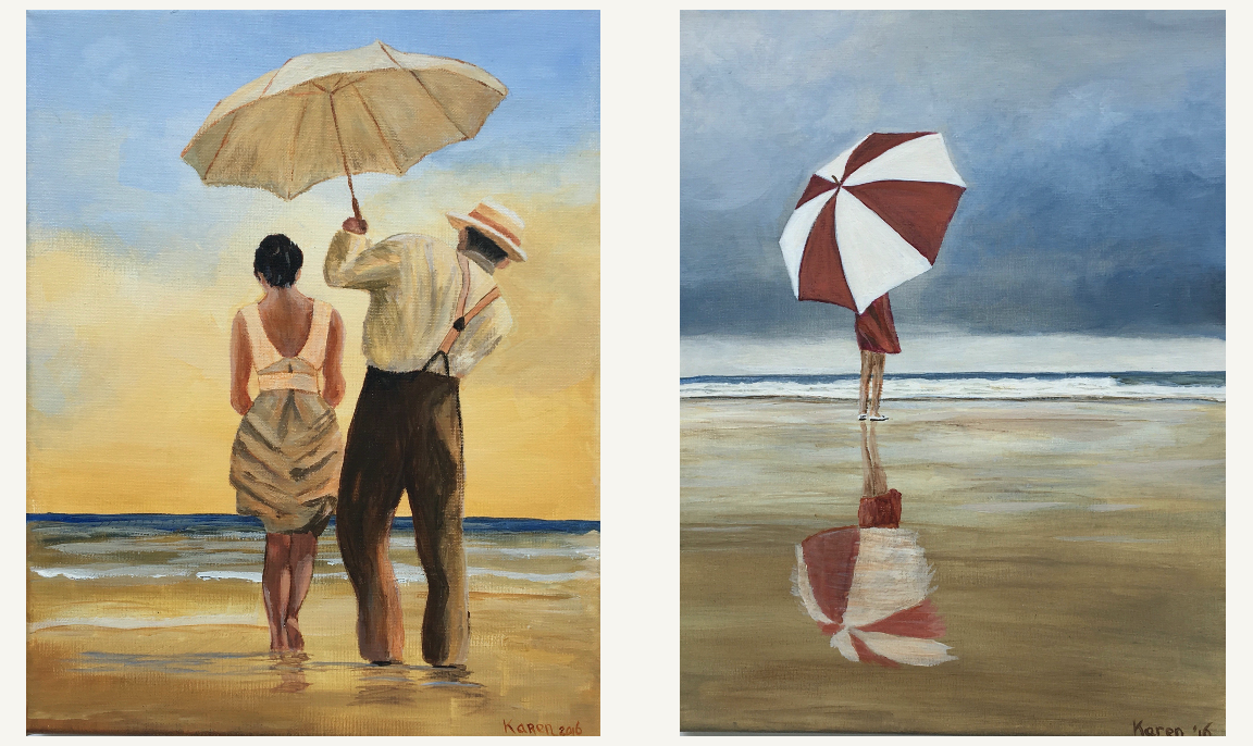 Schilderijen van mensen op het strand