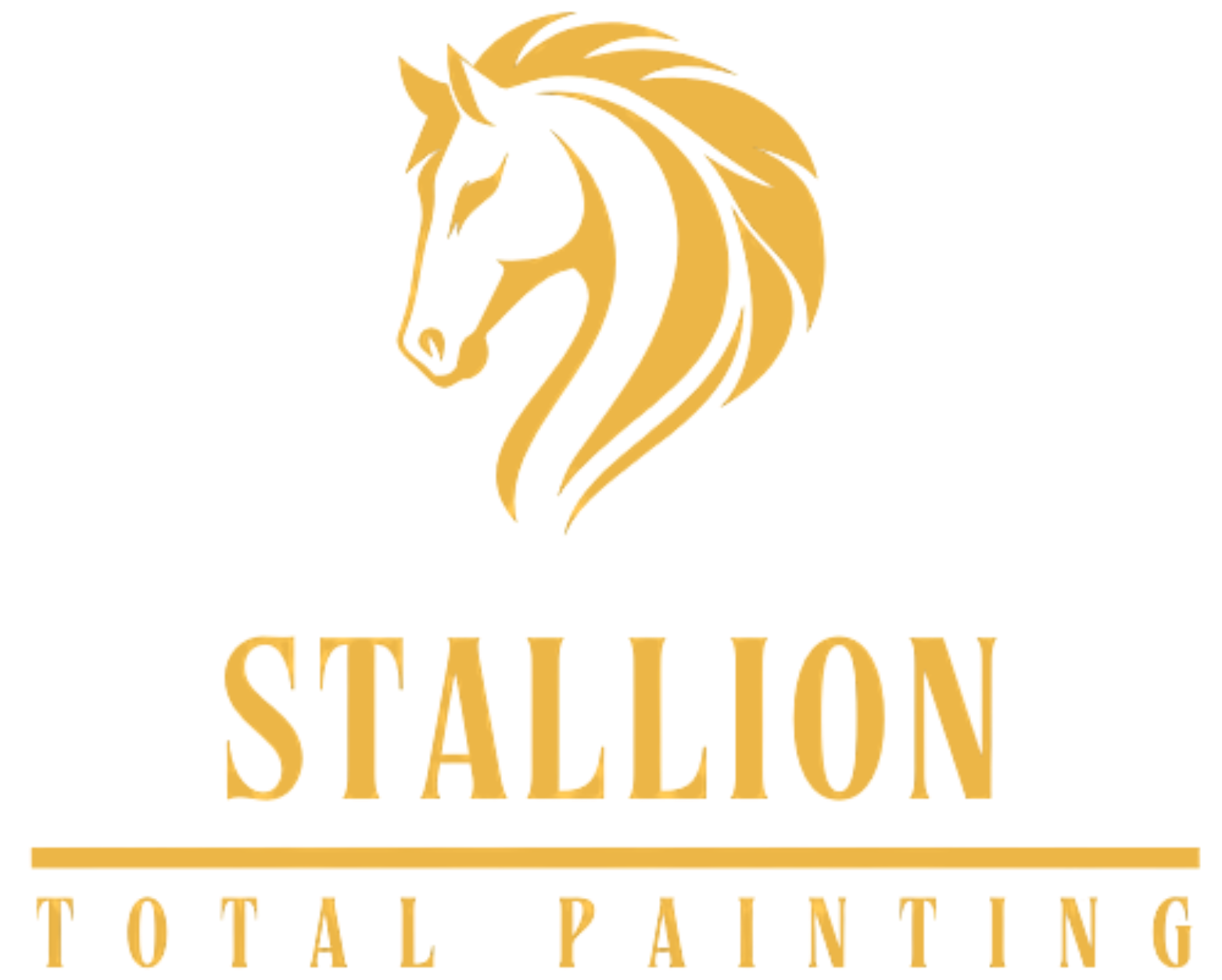 Stallion Total Painting Gold logo with a horse head and the words
