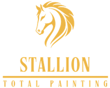 Stallion Total Painting Gold logo with a horse head and the words