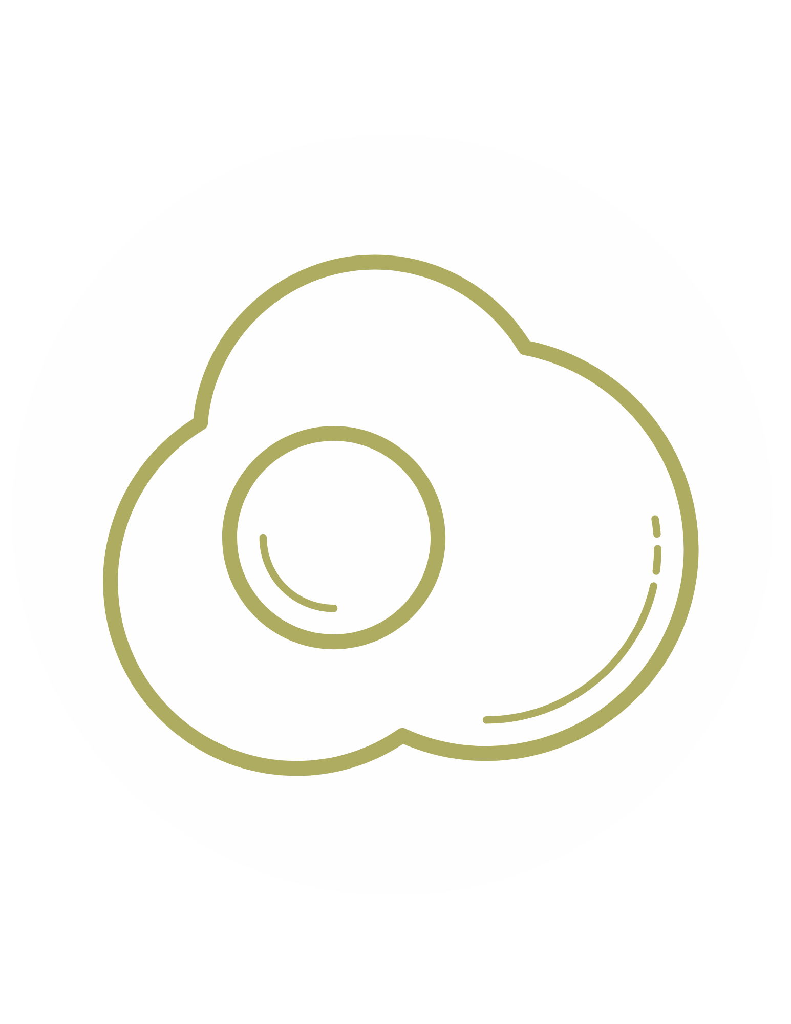 Outline of a fried egg, featuring a yolk and irregular white.