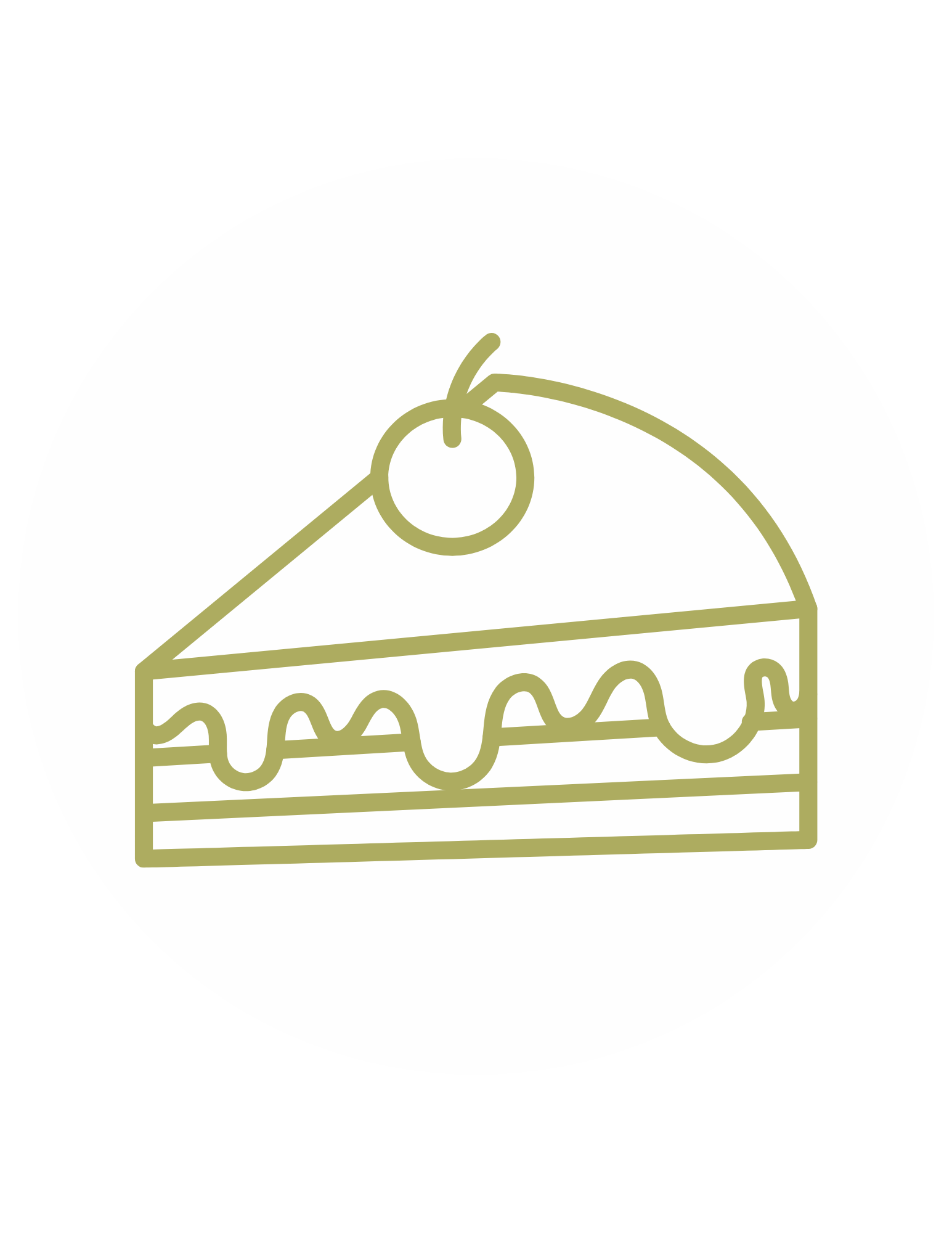 Slice of cake with cherry on top, decorated with frosting.