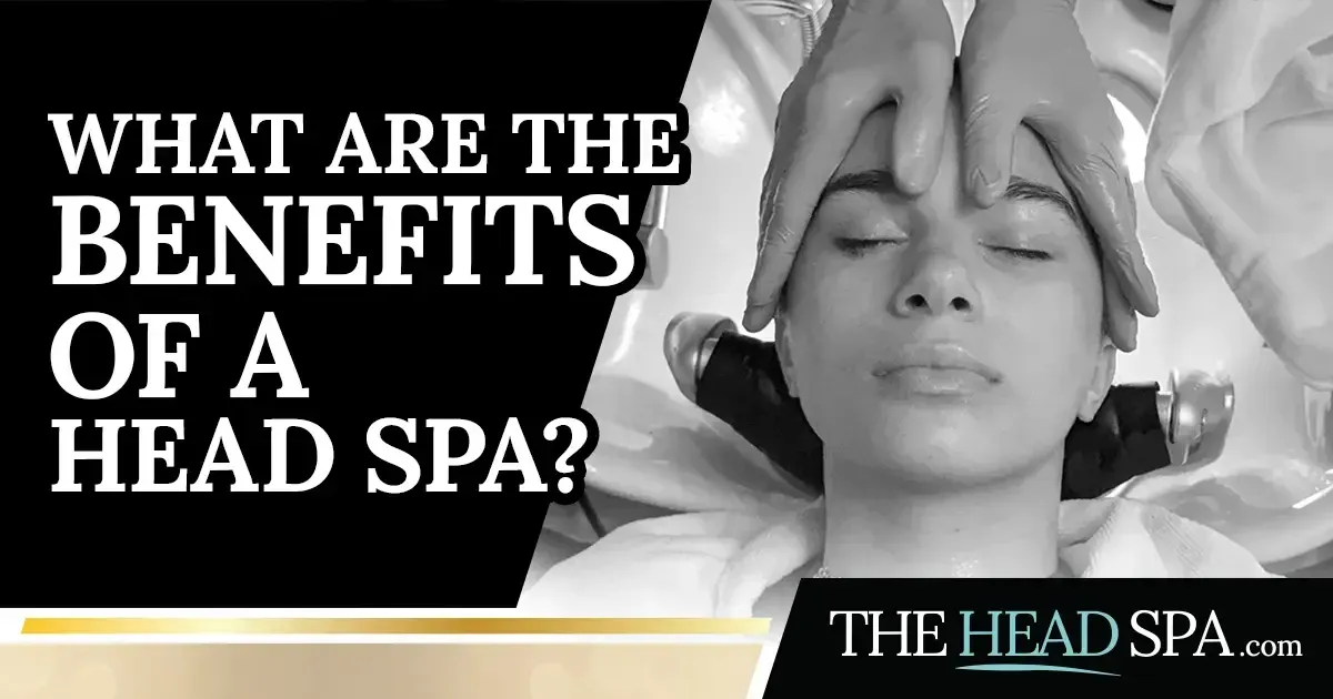 Woman lying back with eyes closed receiving a facial and scalp treatment