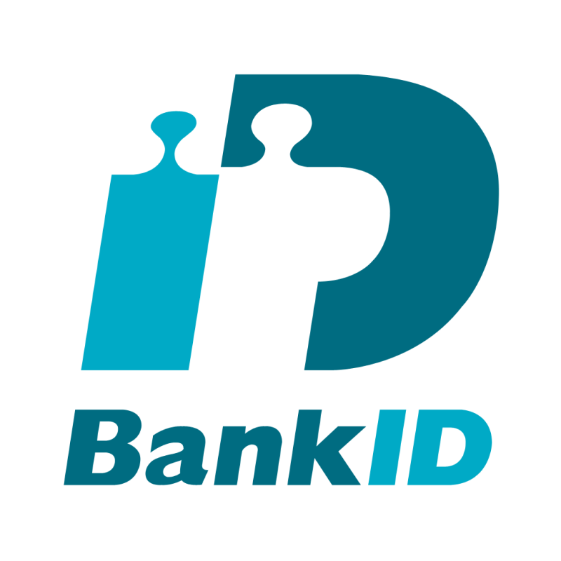 BankID-logotyp i turkos och vitt med stiliserade ID-bokstäver