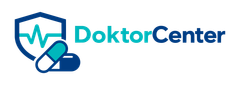 DoktorCenters logotyp med sköld, hjärtslag och piller. Blågrön och mörkblå färger.