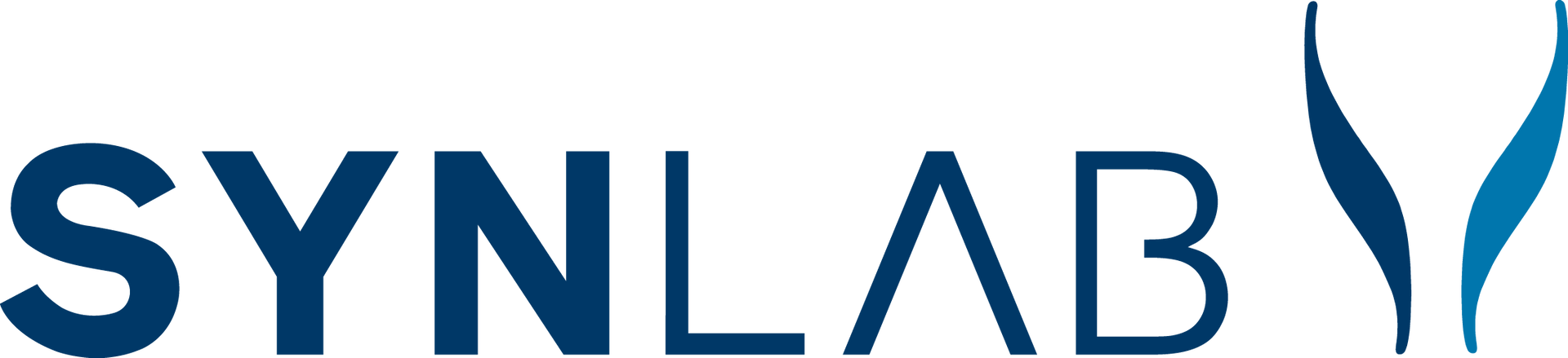 SYNLAB-logotyp i blått med stiliserad mänsklig figurikon