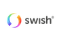 Swish-logotypen: Färgglad, böjd design med ordet 