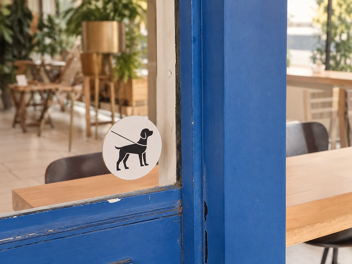 Pet Policy Pets on Leash sign at the entrance of Urban Bakers