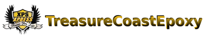 TreasureCoastEpoxy logo with gold text and a black-and-gold emblem on a white background
