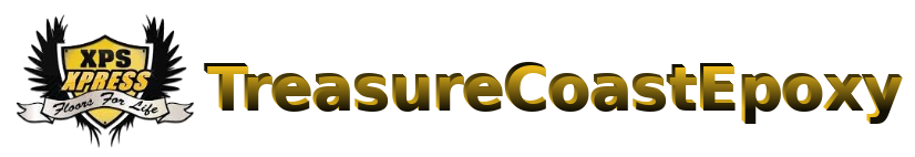 Treasure Coast Epoxy logo with black-and-gold text and a small epoxy badge icon