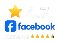 Facebook review rating graphic showing 4.7 stars with yellow star icons