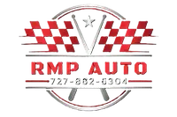 RMP Auto logo with red checkered flags and phone number 727-862-6304