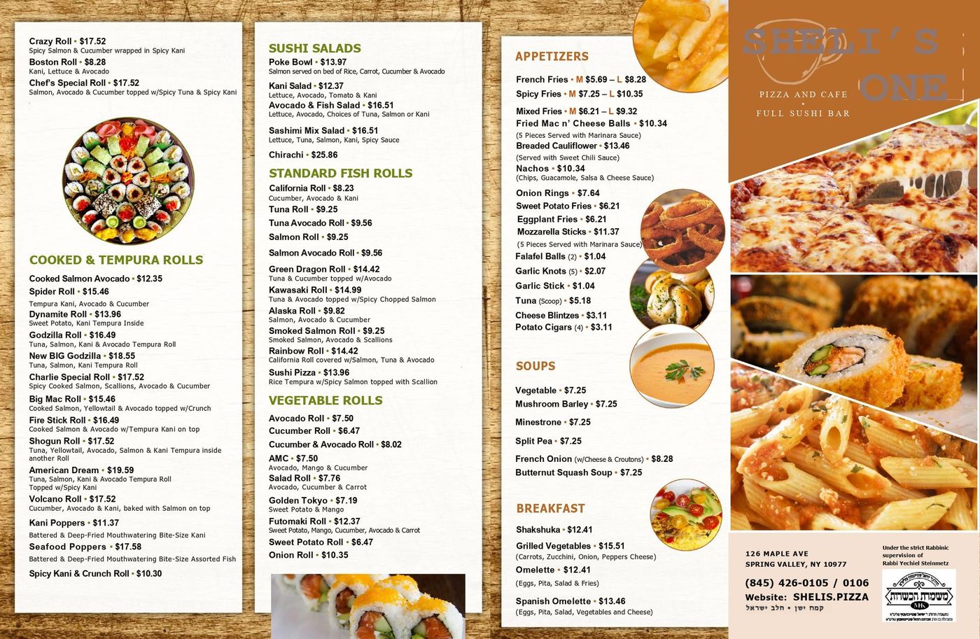 A menu for a restaurant with a picture of food on it
