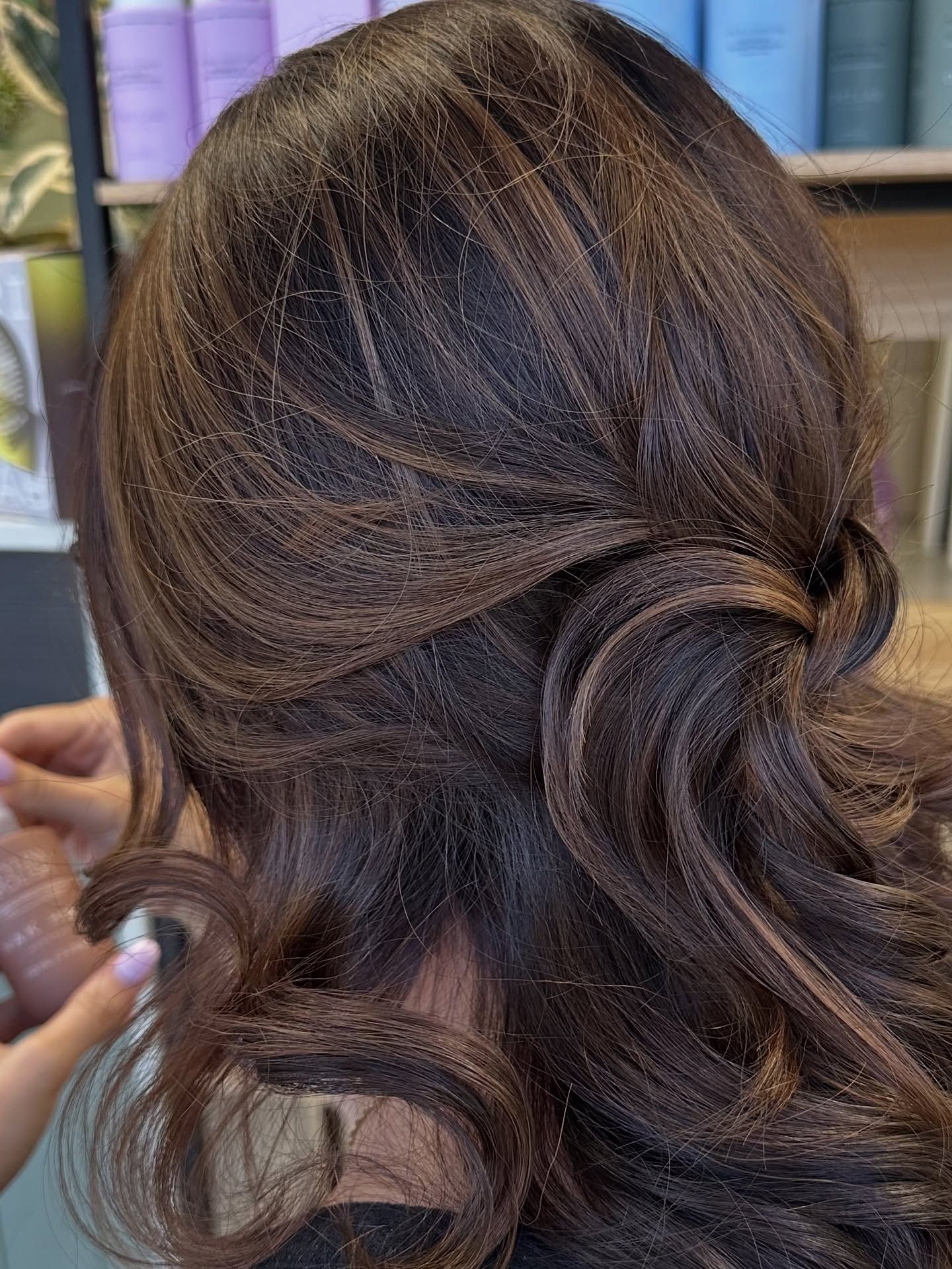 Long Wavy Brown Hair Styled Half-up With Soft Curls In A Salon Setting — Blackwell Hair In Woree, QLD