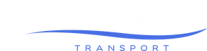 a blue wave with the word transport written below it on a white background .