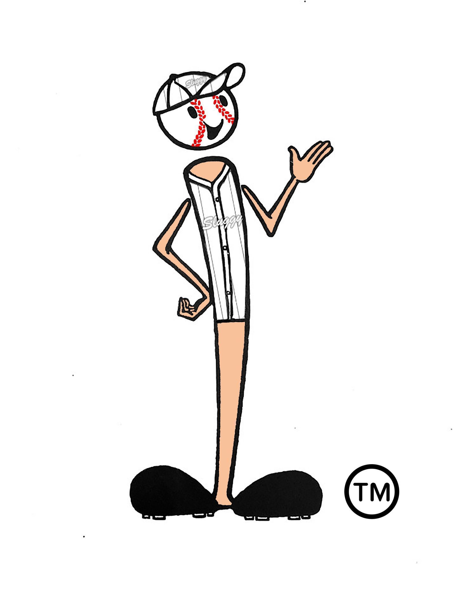 Sluggy cartoon character design with white jersey 
