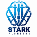 Blue plumbing logo with stylized pipe emblem and the words “STARK PLUMBING”