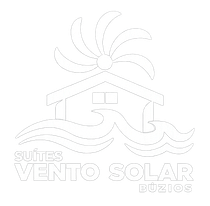 Logo of a house with sun, waves, and wind, labeled “Suítes Vento Solar Búzios”
