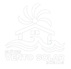 Logotipo em estilo de desenho linear de uma casa com ondas e sol, com a inscrição “Suítes Vento Solar Buziios”.
