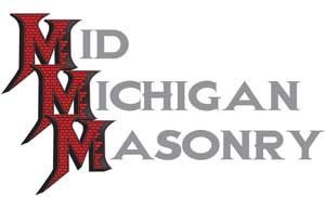 A logo for mid michigan masonry on a white background.