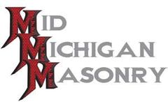 A logo for mid michigan masonry on a white background.