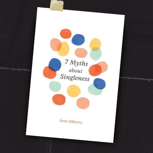 Book cover titled “7 Myths about Singleness” with colorful dots on a white background