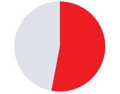 Two-tone red and light gray circle chart with uneven halves