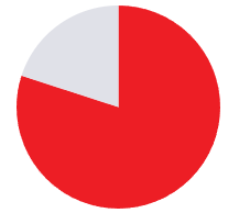 Red pie chart with a small light gray slice and a large red remainder