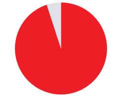 Red circular pie chart with a small white wedge near the top