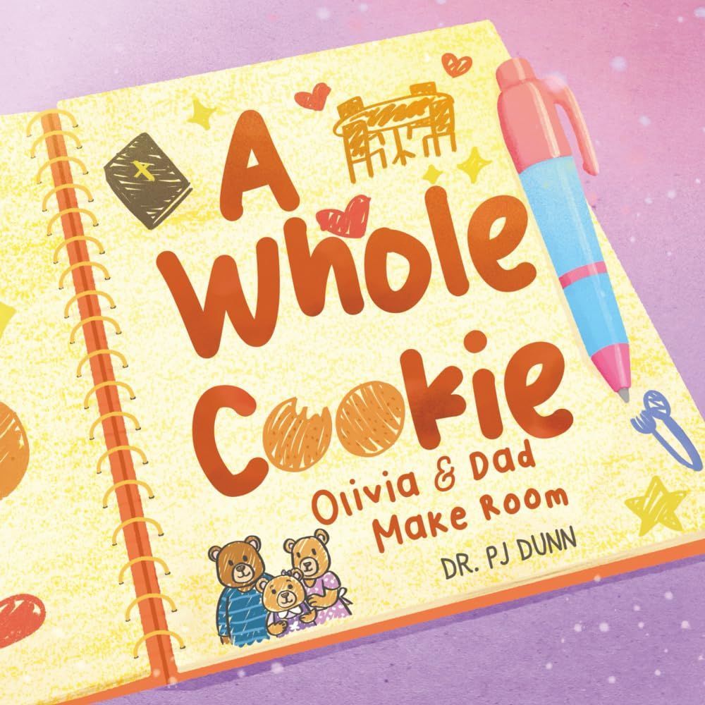Book cover titled “A Whole Cookie” with colorful pens and a picnic basket illustration.