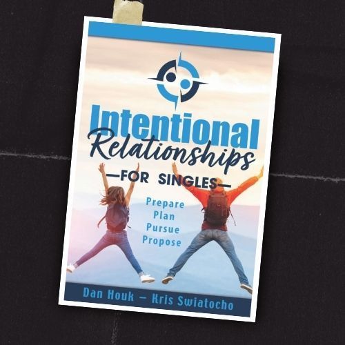 Book cover titled “Intentional Relationships for Singles” with two people jumping on a beach background.