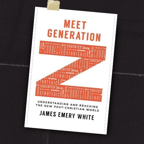 Book cover reading “Meet Generation Z” by James Emery White, white background with orange text ribbon shape