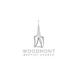 Woodmont Baptist Church logo with stylized church steeple in gray on white background