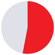 Two-tone pie chart with a large red section and a light gray section