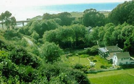 Aerial view of the Howard Creek Ranch getaway on the North Mendocino Coast.