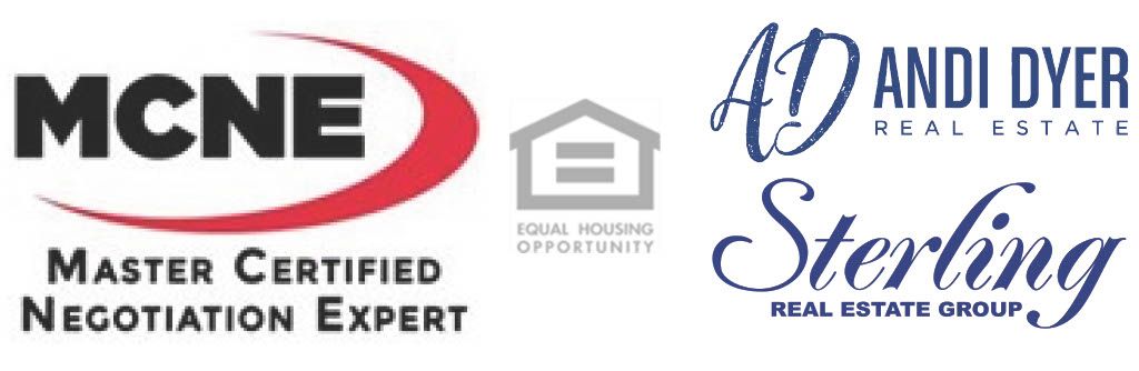 The logos for mcne master certified negotiation expert and andi dyer real estate group