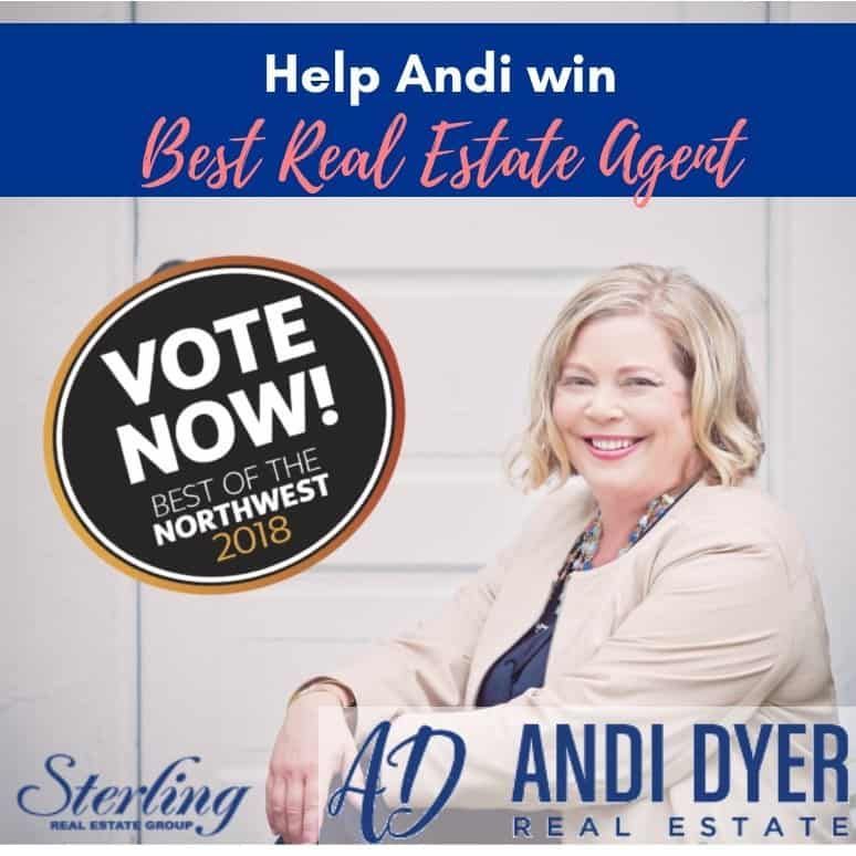 An ad for andi dyer real estate asking people to vote for her
