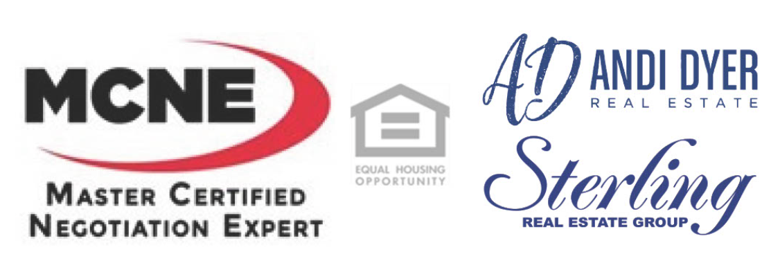 The logos for mcne master certified negotiation expert and andi dyer sterling real estate group