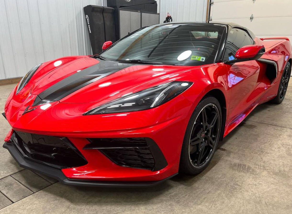 red car with tinted windows