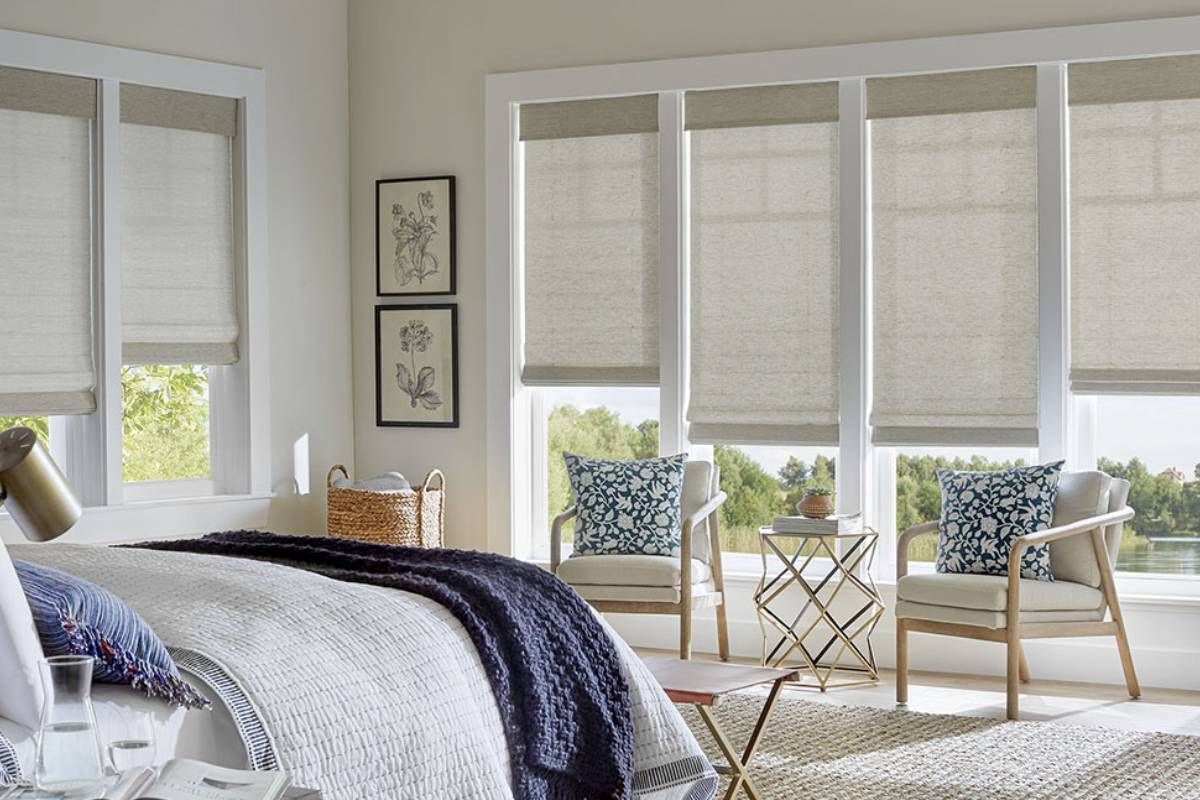 Alta Natural Woven Shades in a bedroom near Kalispell, Montana (MT)