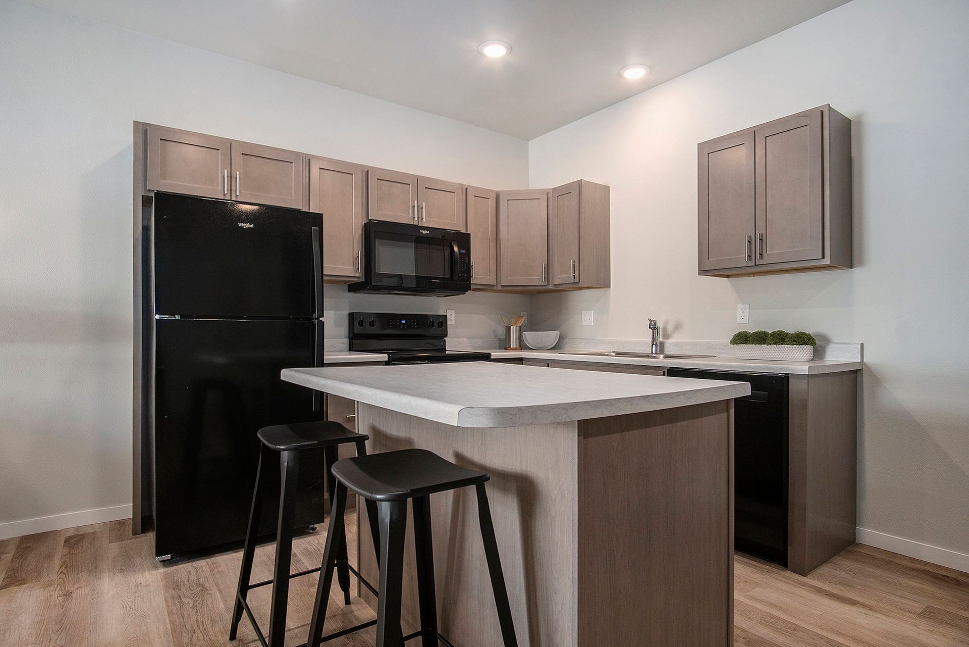 Kitchen island inside townhomes.