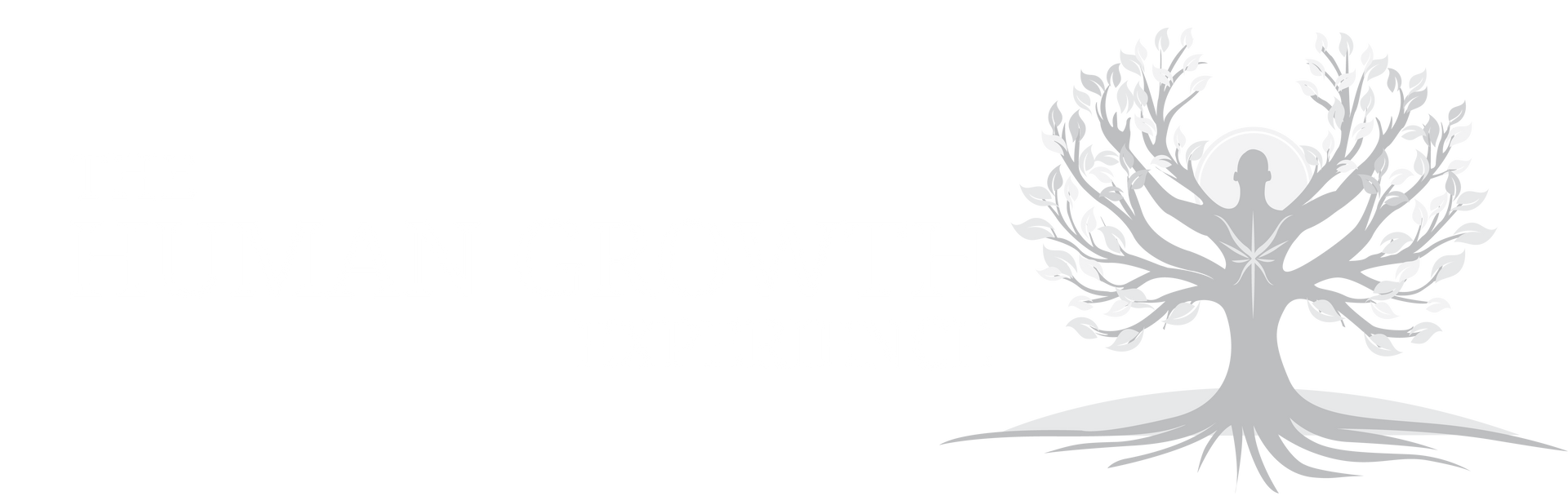 Grayscale logo the title of the company along with an image of a man blended with a tree growing branches and leaves.