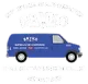 Blue boxy van with white lettering on the side, shown in profile.