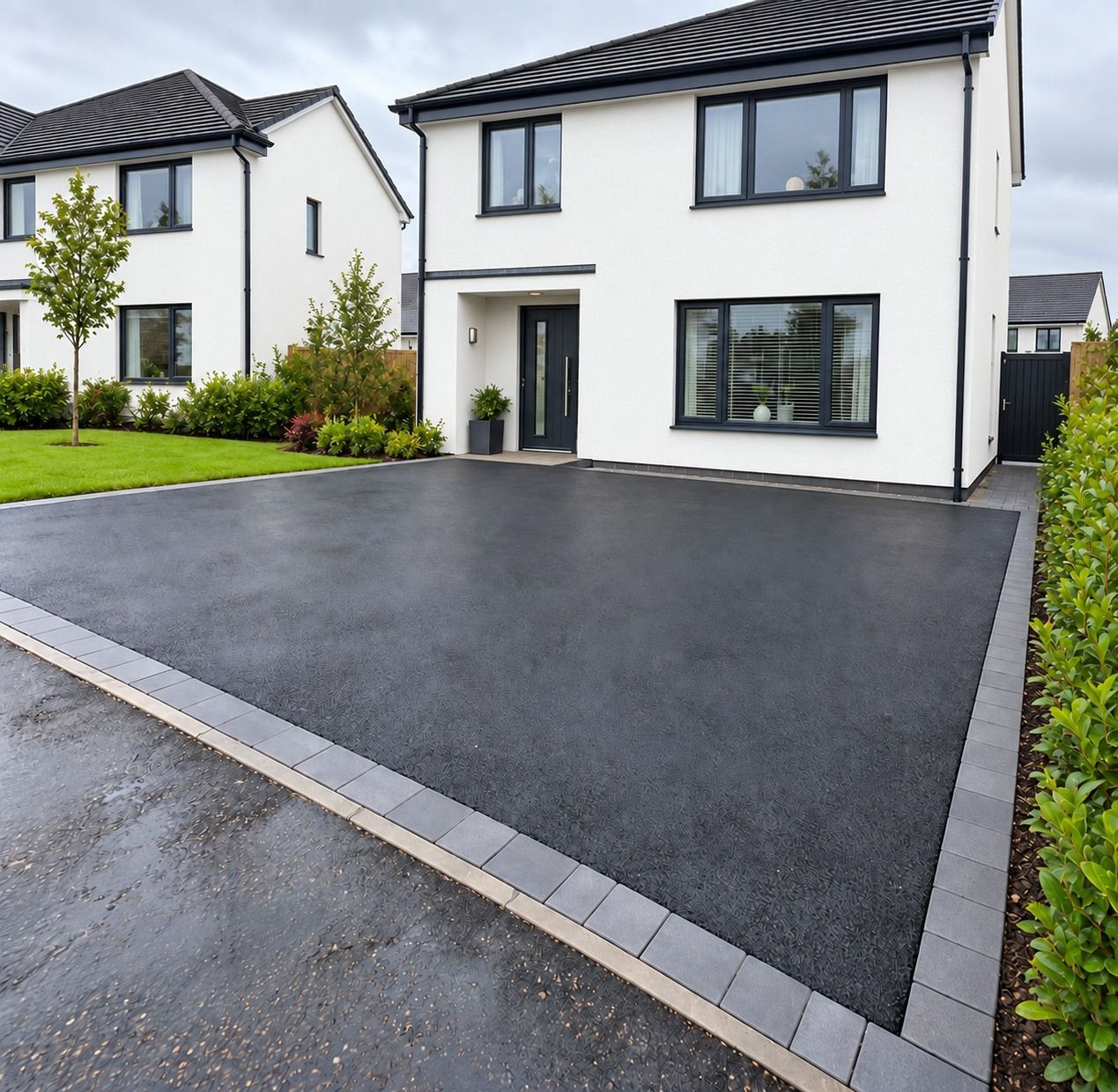 Detailed tarmac and slate grey monoblock edging finish in Glasgow