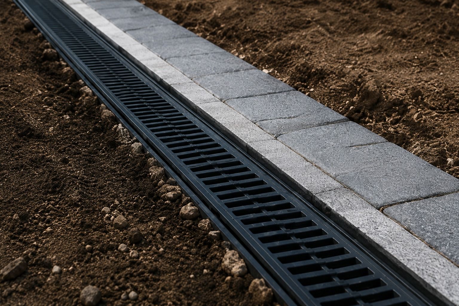 Drainage channel and patio falls planned to move water correctly