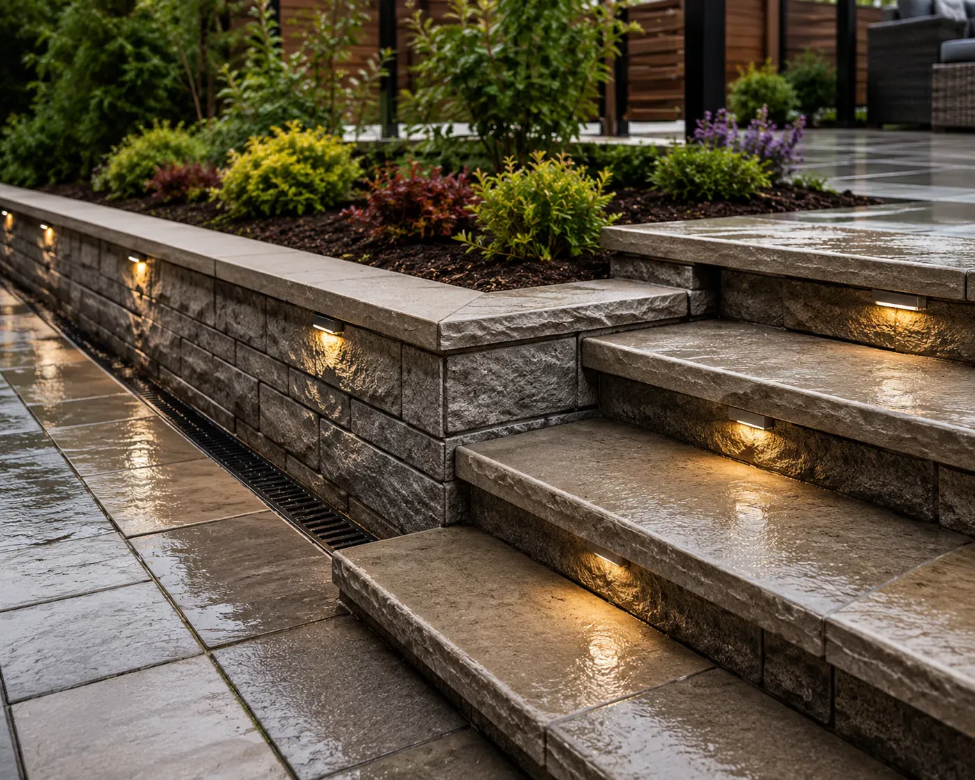 Clean structural patio steps and walling with precise edging