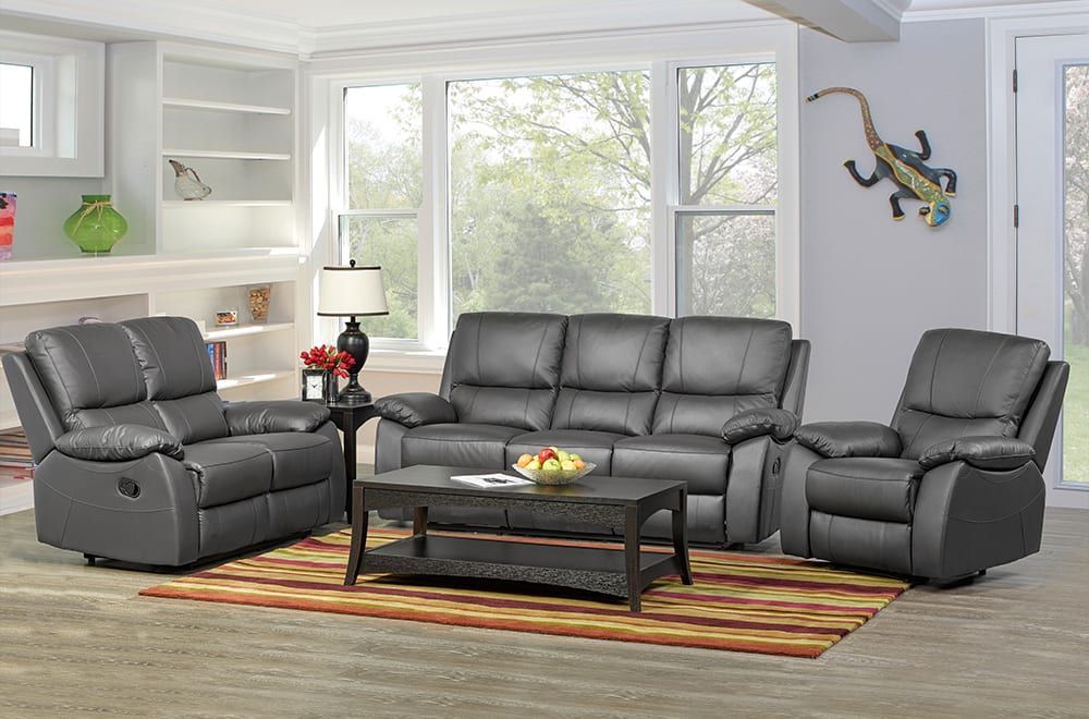 Titus T1415 Genuine Leather Match Reclining Sofa Set.